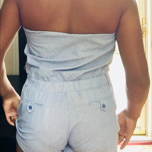 sleeveless striped v-neck button-up romper shorts - Picture 3 of 7